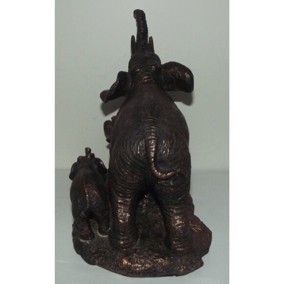 Elephant Family Bronze-Colored Chalkware Figurine 8" Rustic Decor Accent Piece - Picture 7 of 11